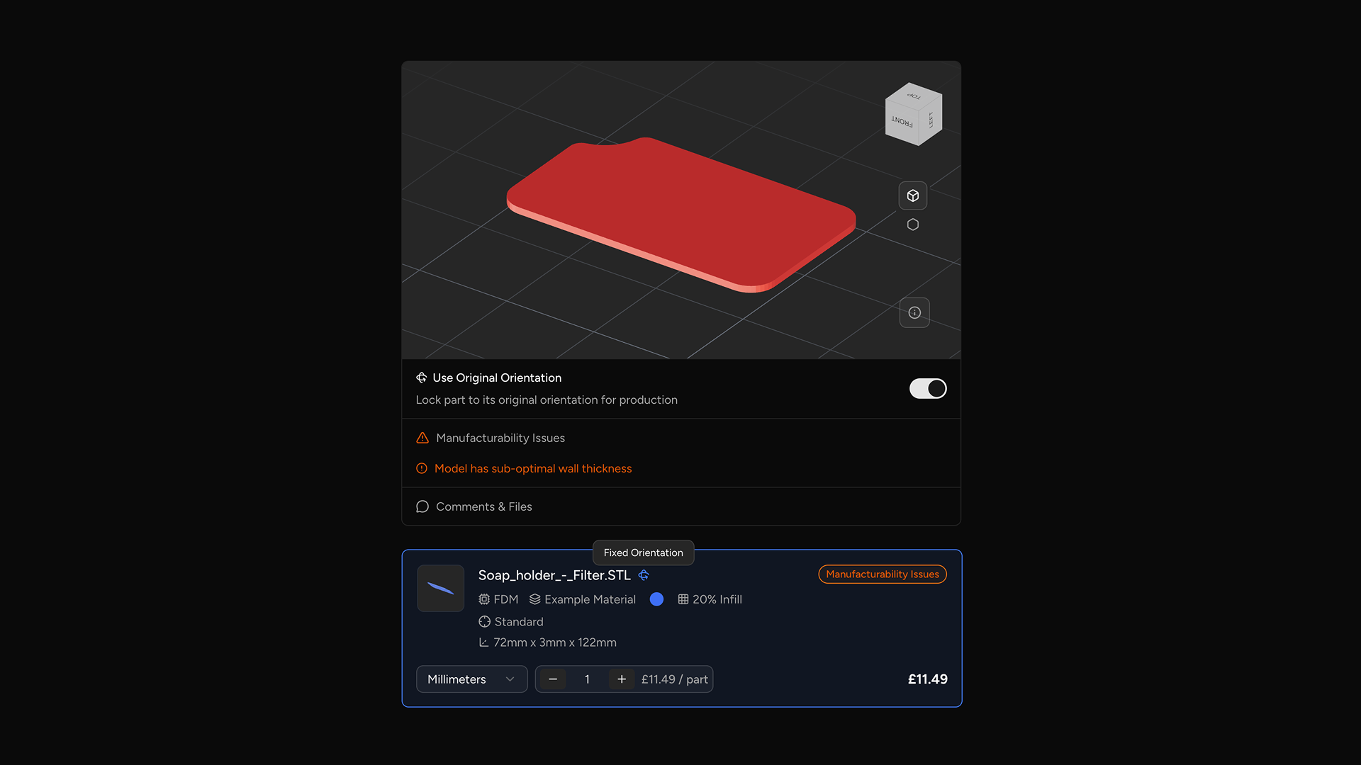Carts, Manufacturing issues and constraints thumbnail displaying a card containing a model viewer with constraints and purchasability conditions